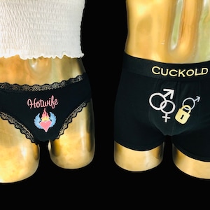 Partner set: boxer shorts "Cuckold - MF M" + lace thong "Hotwife"