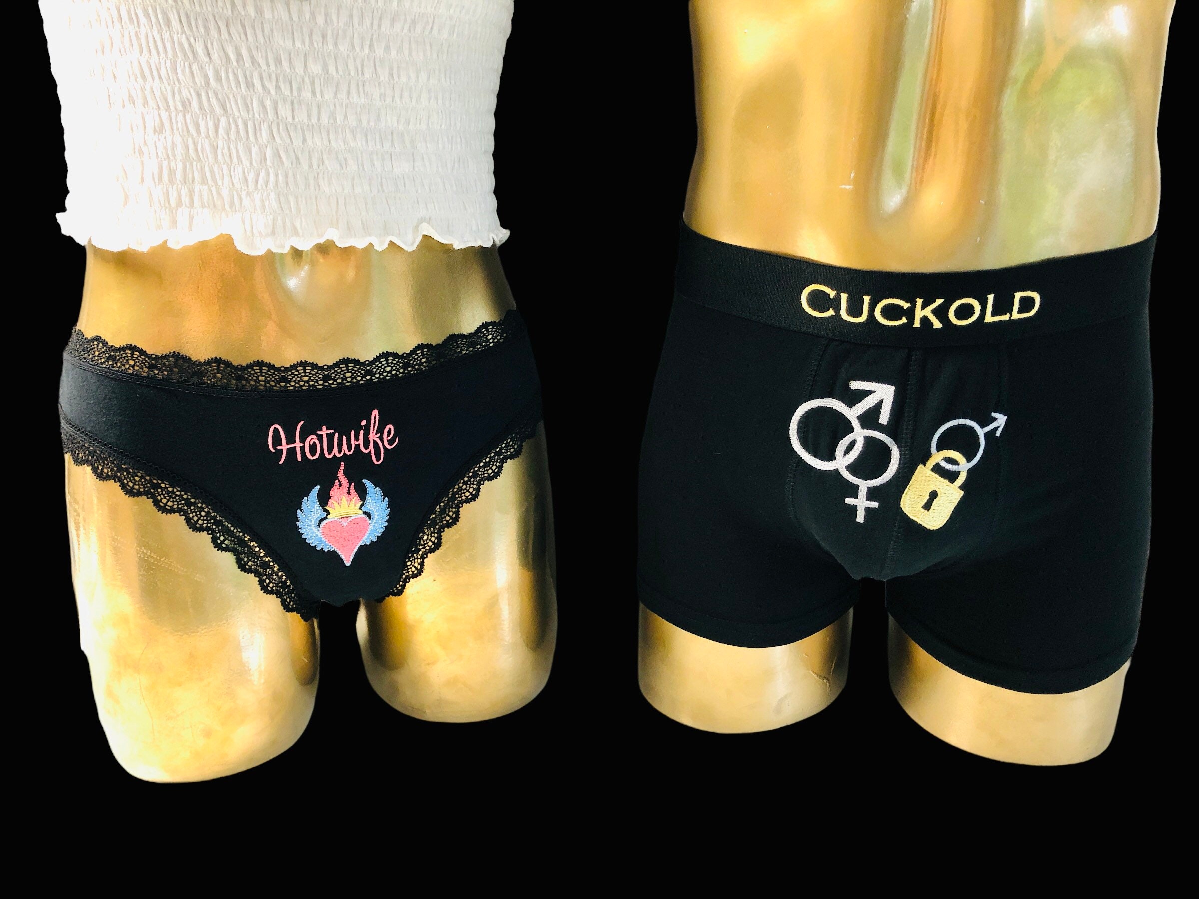 Partner set: boxer shorts "Cuckold - MF M" + lace thong "Hotwife"