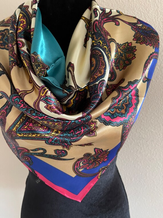 Vintage Scarf - Women Scarf - Neck Silk Scarf - H… - image 3