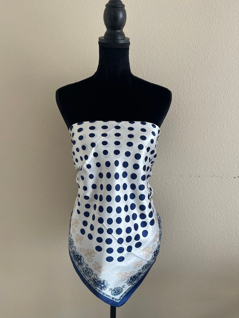 Polka Dot Scarf - Women Silk Scarf - Neck Scarf - Handbag Scarf - Vintage Scarf - Head Wrap - Fashion Scarf - Designer Scarf - Silk Bandana image 2