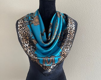 Vintage Scarf - Neck Scarf Women - Head Scarf - Vintage Style 80 -90s - Luxury Silk Scarf - Designer Scarf - Hair Silk Scarf