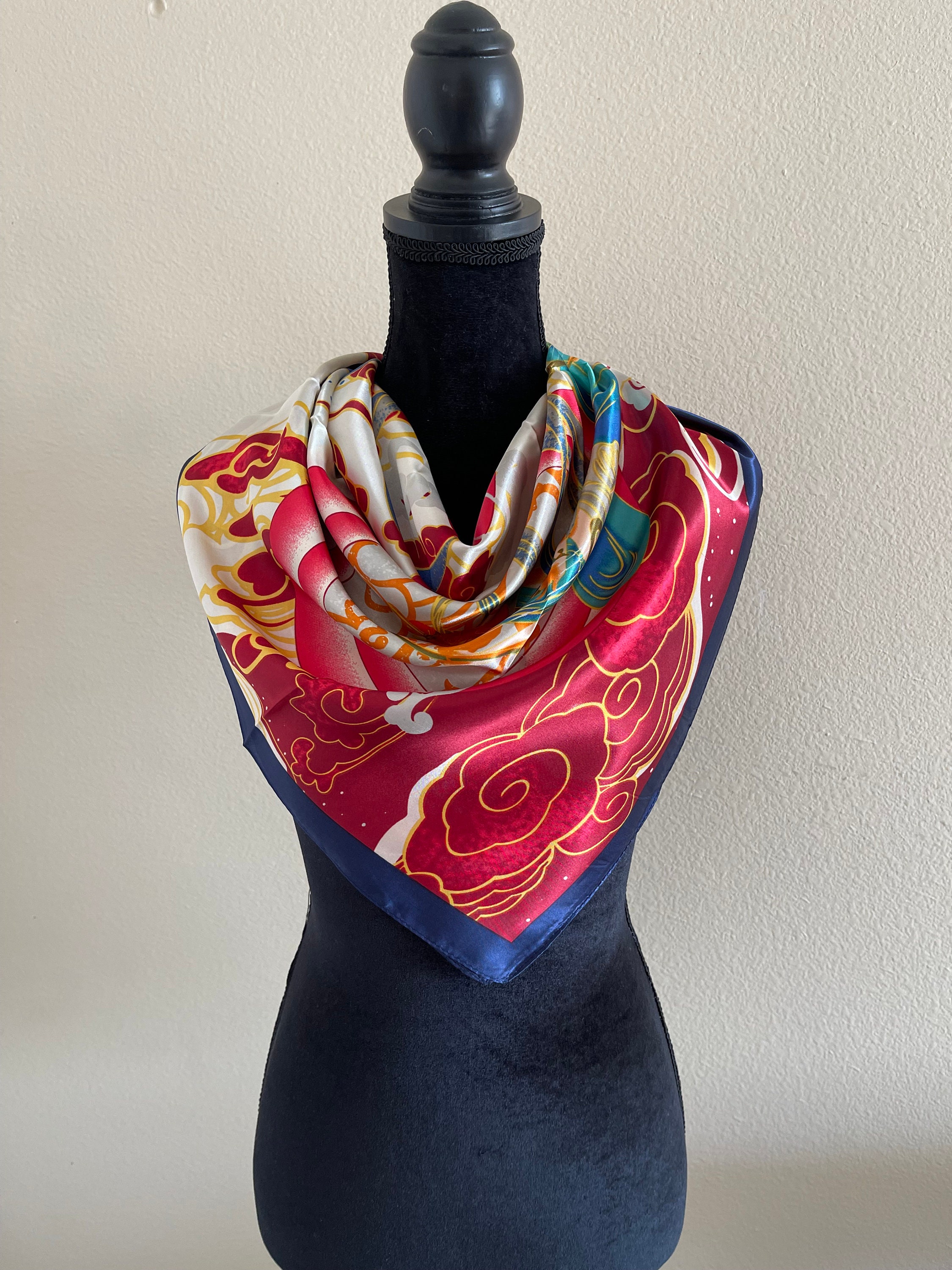 【 VINTAGE 】 Silk Lavaliere Scarf Women Neck Scarf - Head Scarf - Hair Silk Scarf - Vintage