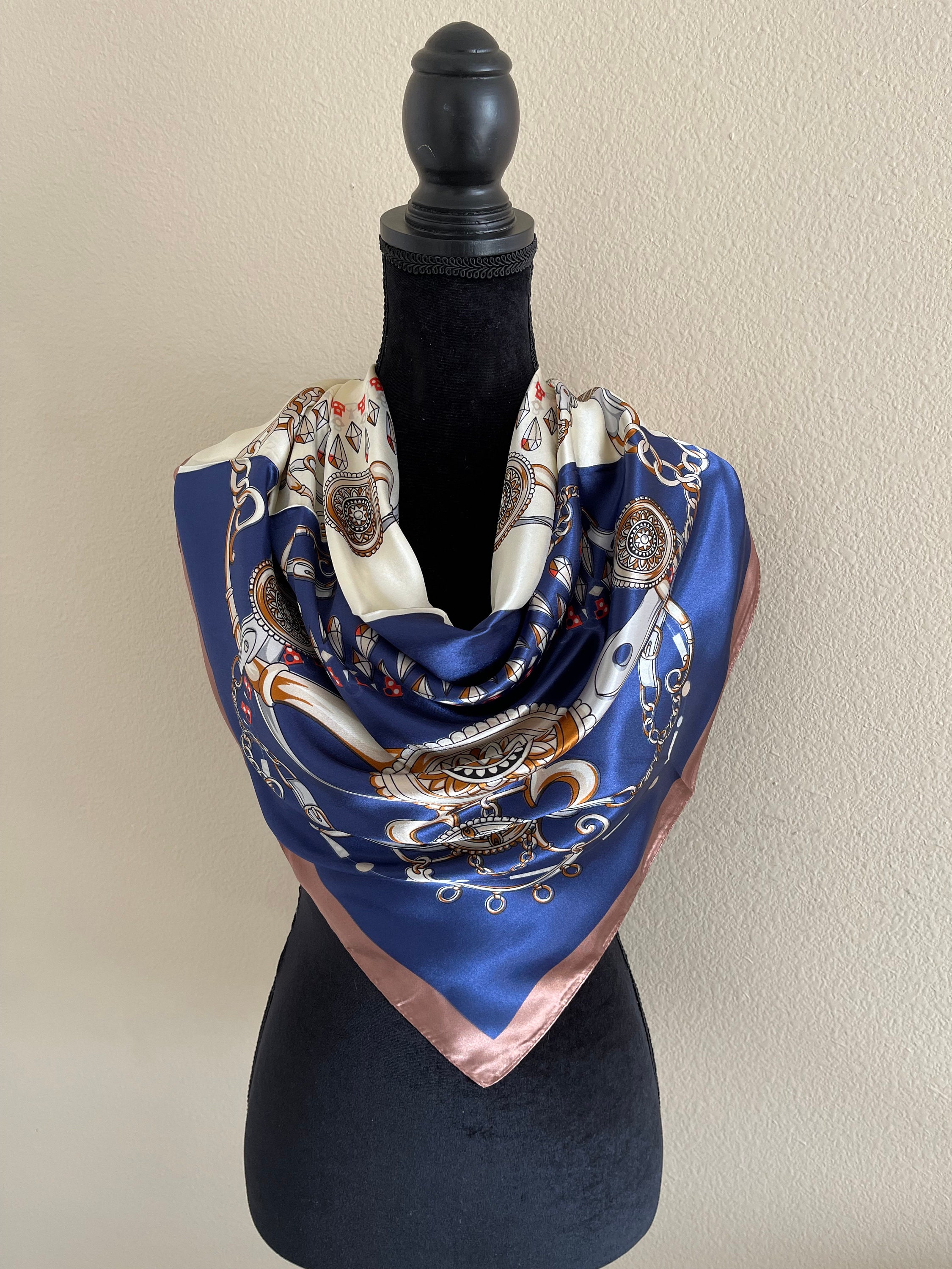 スカーフ A FERRETTI Silk scarf Blu Men's Italian Brown & Blue Paisley Silk Scarf
