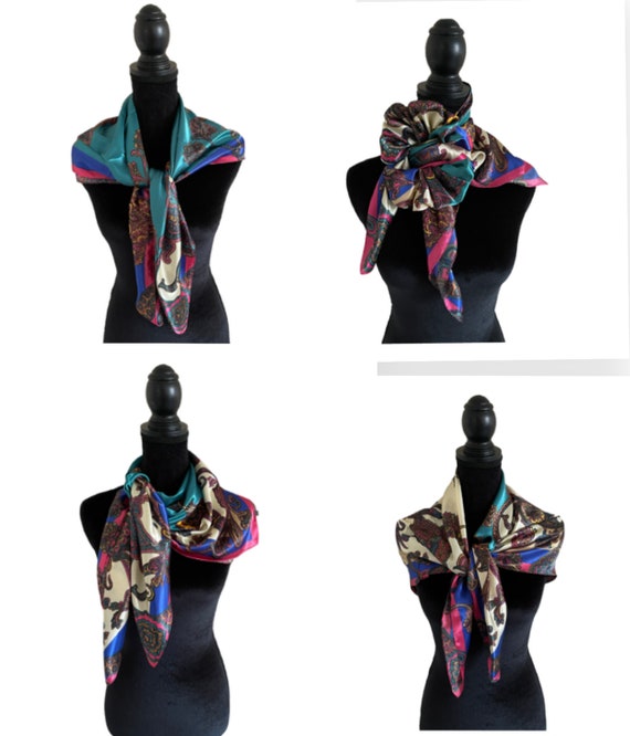 Vintage Scarf - Women Scarf - Neck Silk Scarf - H… - image 8