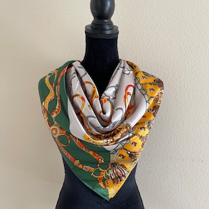 Vintage Scarf - Neck Silk Scarf - Head Scarf - Floral Scarf - Handbag Scarf - Designer Scarf - Hair Silk Scarf - Gift For Her - Bandana