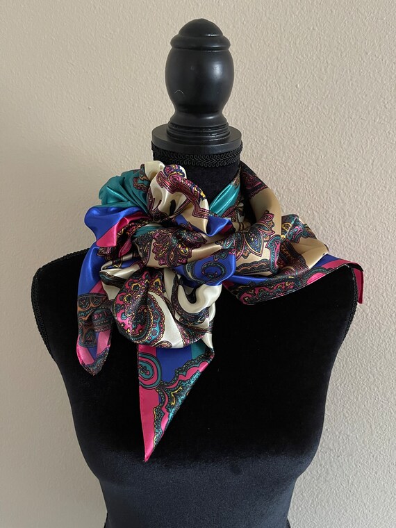 Vintage Scarf - Women Scarf - Neck Silk Scarf - H… - image 6