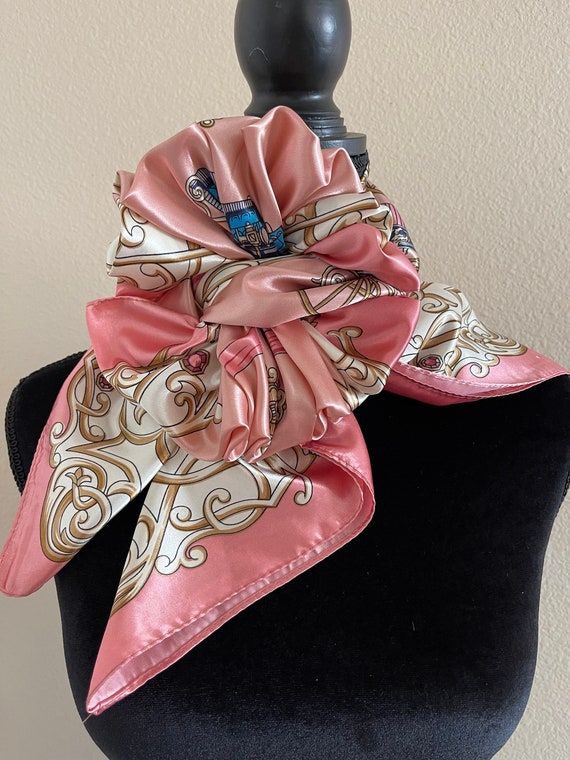 Pink Silk Scarf - Bag Scarf, Women Square Silk Sc… - image 1