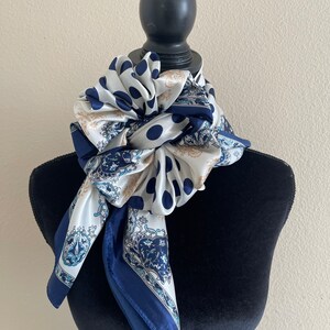 Polka Dot Scarf - Women Silk Scarf - Neck Scarf - Handbag Scarf - Vintage Scarf - Head Wrap - Fashion Scarf - Designer Scarf - Silk Bandana image 3
