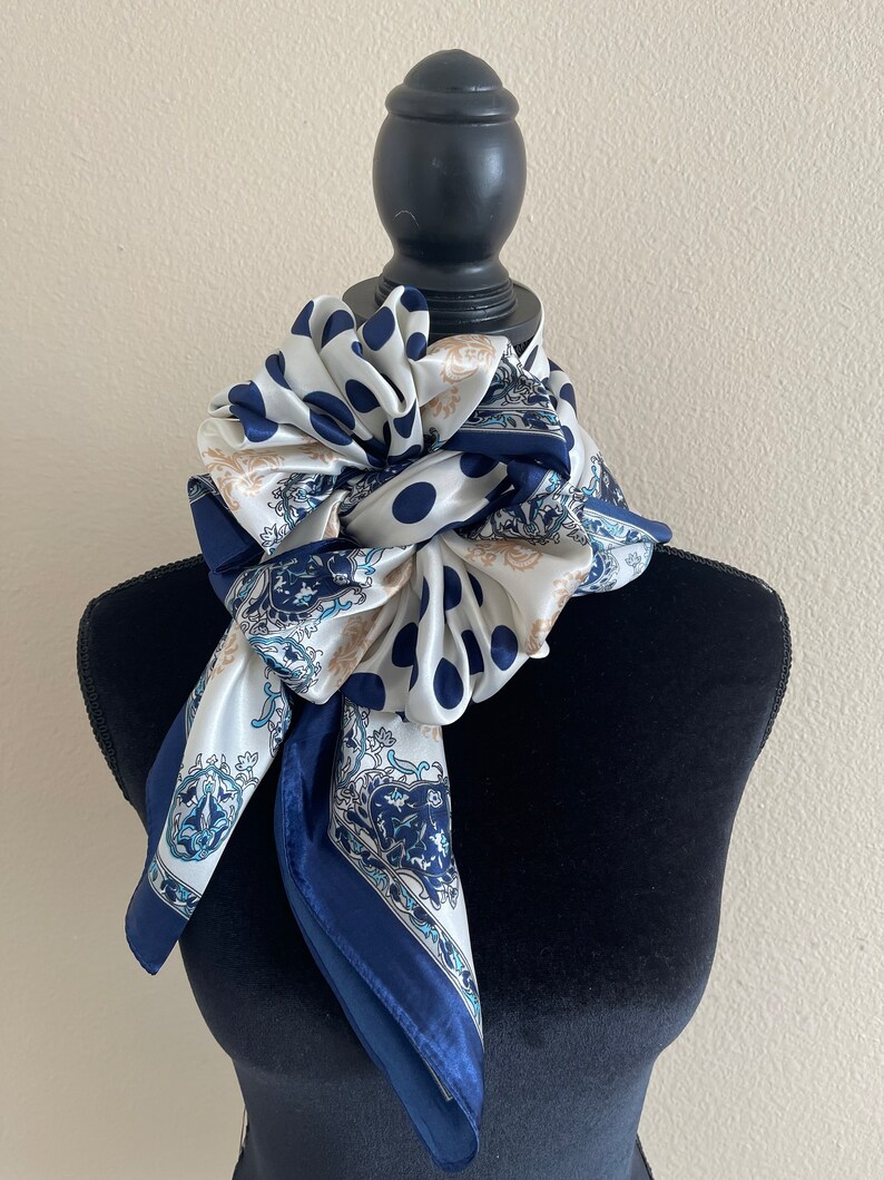 Polka Dot Scarf - Women Silk Scarf - Neck Scarf - Handbag Scarf - Vintage Scarf - Head Wrap - Fashion Scarf - Designer Scarf - Silk Bandana image 3