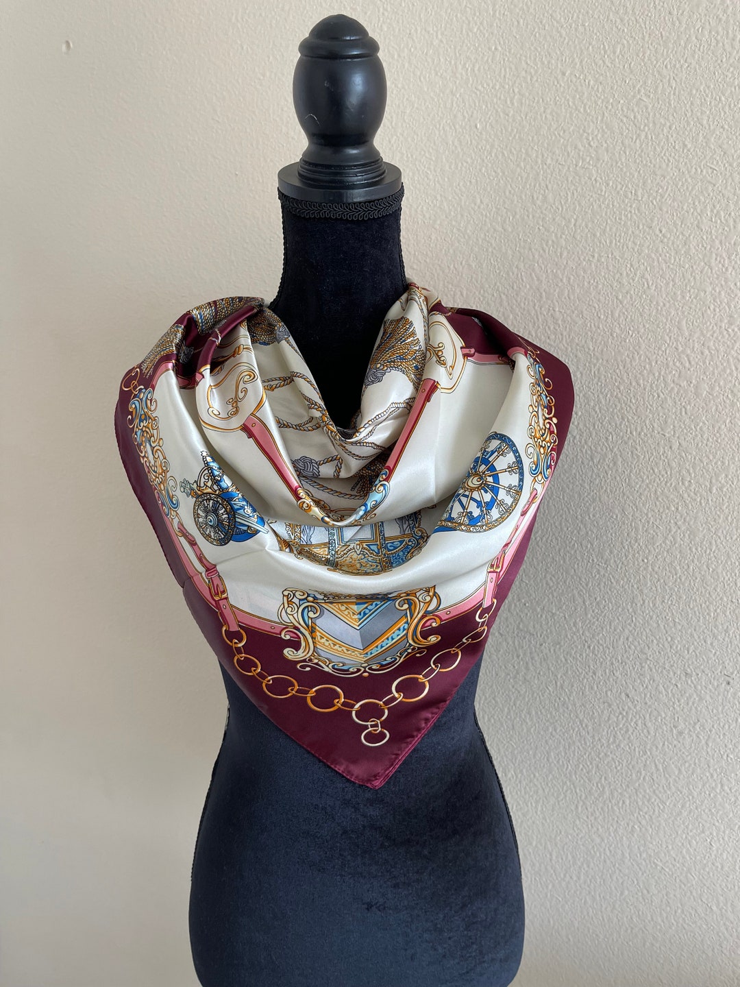 Vintage Scarf Neack Silk Scarf Head Scarf Vintage Style 80 90s Luxury Silk Scarf Designer Scarf