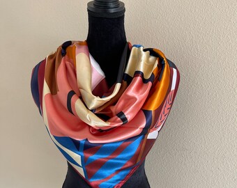 Vintage Inspired New Scarf - Square Silk Scarf - Head Scarf - Style Scarf 80 - 90s - Luxury Silk Scarf - Multicolor Designer Scarf