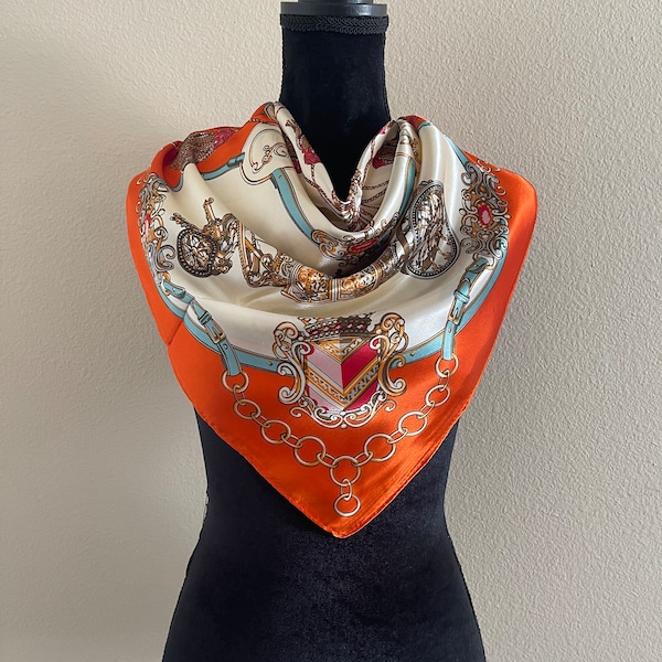 Vintage Inspired New Scarf - Women Square Silk Scarf - Vintage Silk Scarf 80 -90s - Luxury Silk Scarf - Multicolor Designer Scarf