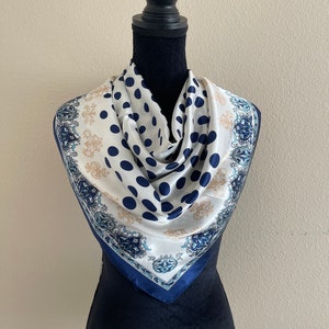 Polka Dot Scarf - Women Silk Scarf - Neck Scarf - Handbag Scarf - Vintage Scarf - Head Wrap - Fashion Scarf - Designer Scarf - Silk Bandana image 1