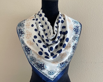 Polka Dot Scarf - Women Silk Scarf - Neck Scarf - Handbag Scarf - Vintage Scarf - Head Wrap - Fashion Scarf - Designer Scarf - Silk Bandana