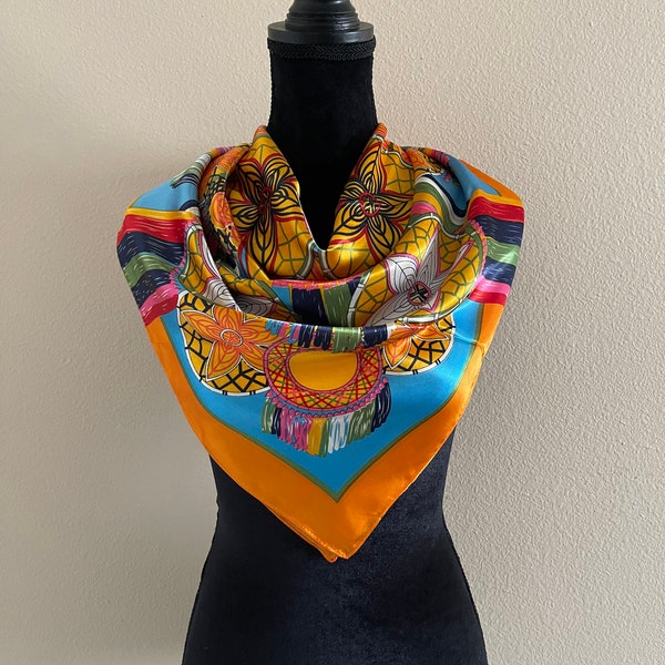 Vintage Inspired New Scarf - Head Scarf - Hair Scarf - Vintage Silk Scarf 90s - Luxury Silk Scarf - Designer Scarf - Neack Square Scarf