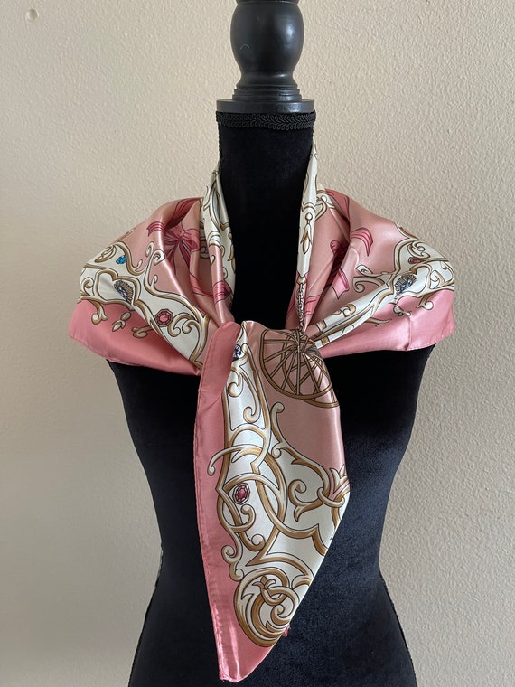 Pink Silk Scarf - Bag Scarf, Women Square Silk Sc… - image 4