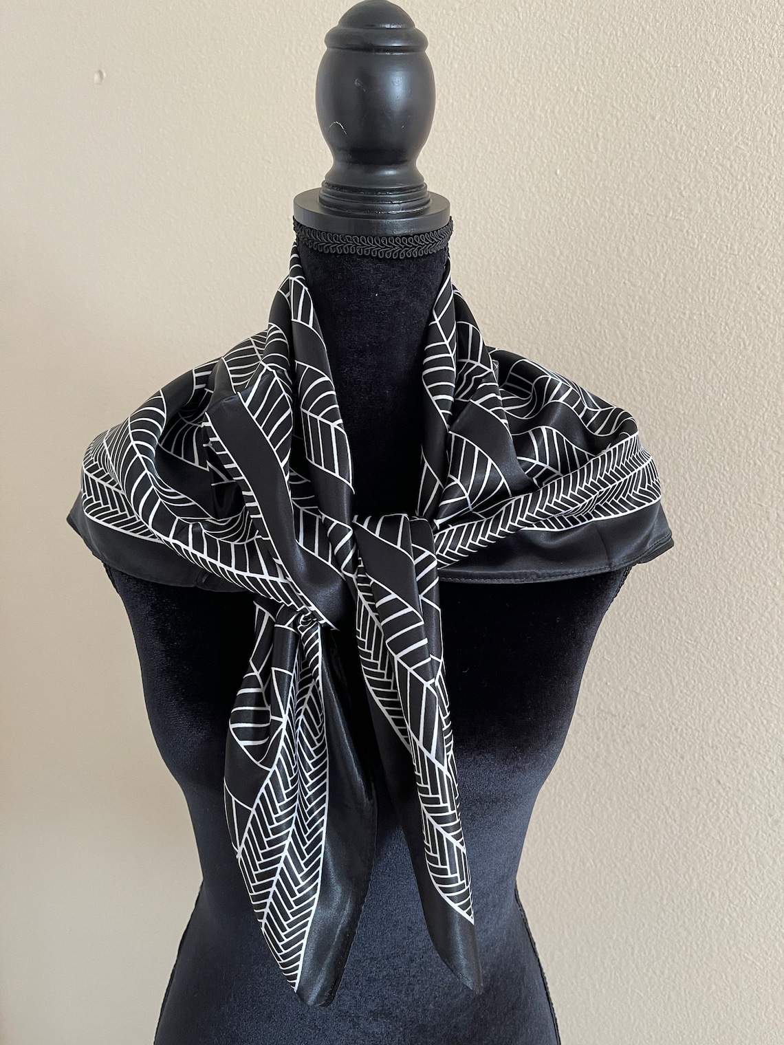 Geometric Scarf Black Silk Scarf Women Scarf Vintage Scarf Luxury Silk