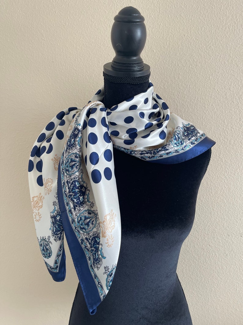 Polka Dot Scarf - Women Silk Scarf - Neck Scarf - Handbag Scarf - Vintage Scarf - Head Wrap - Fashion Scarf - Designer Scarf - Silk Bandana image 4