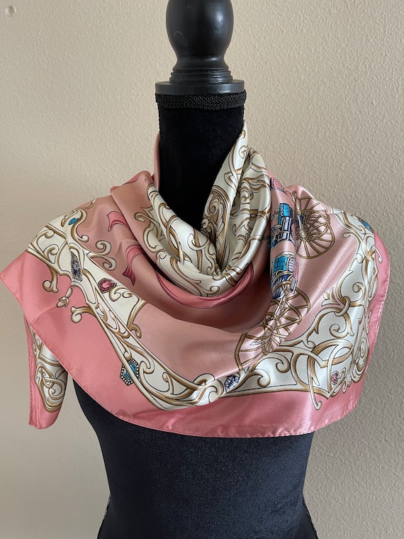 Pink Silk Scarf - Bag Scarf, Women Square Silk Sc… - image 3