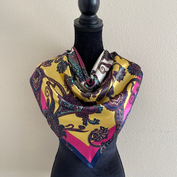 Vintage Silk Scarf - Women Square Silk Scarf - Vintage Scarf 80s - Vintage Silk Scarf 90s - Luxury Silk Scarf - Multicolor Designer Scarf