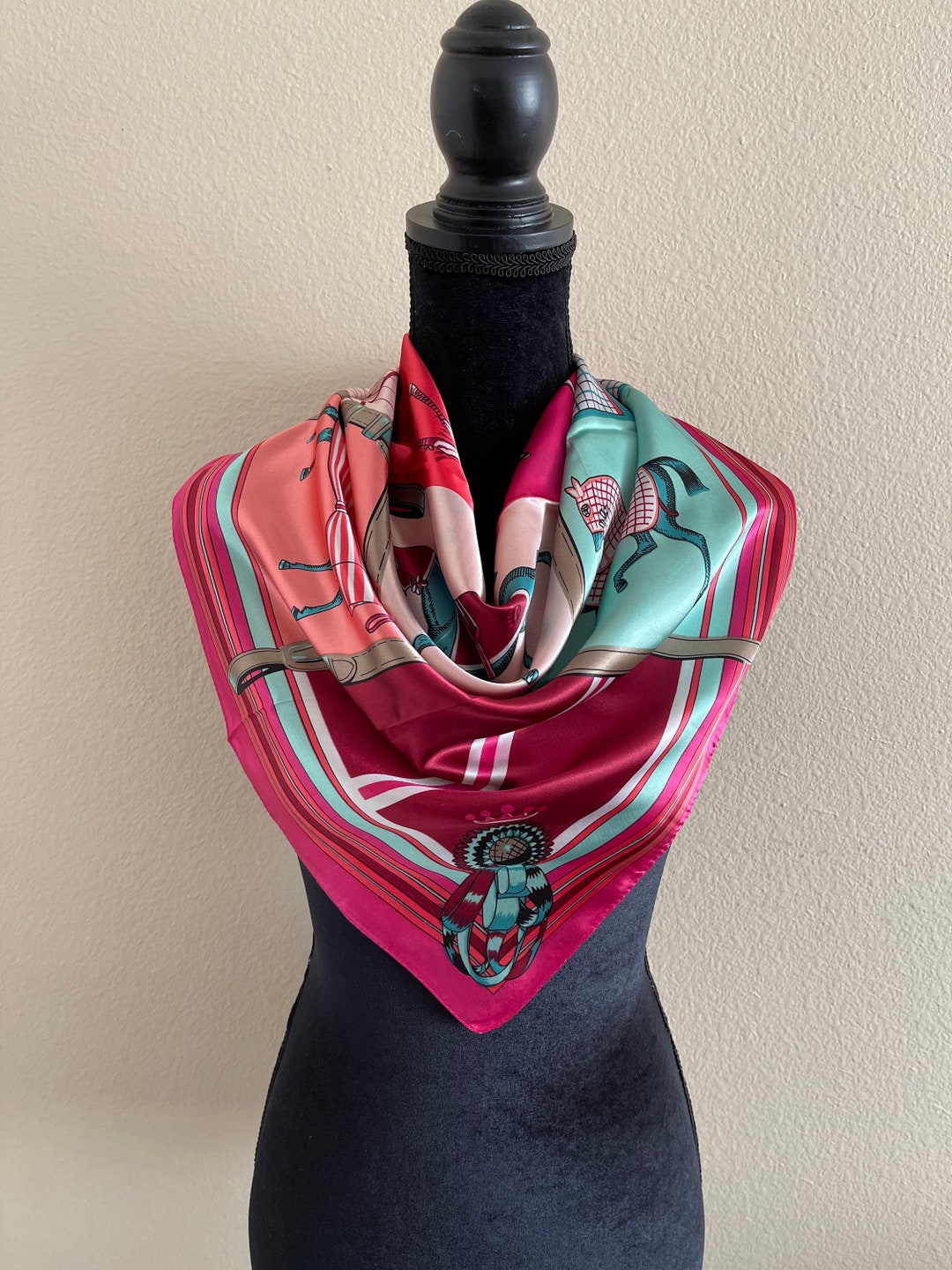 Horse Print Scarf Neck Silk Scarf Head Scarf Vintage Etsy