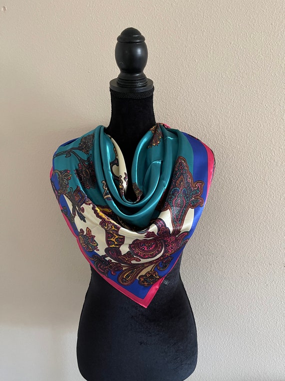 Vintage Scarf - Women Scarf - Neck Silk Scarf - H… - image 2