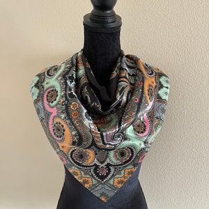 Paisley Silk Scarf - Black Floral Scarf - Women Neck Scarf - Head Scarf - Luxury Silk Scarf - Designer Scarf - Hair Silk Scarf - Women Gift