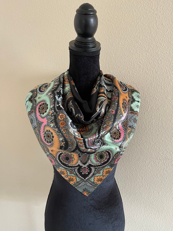 Paisley Silk Scarf - Black Floral Scarf - Women Ne