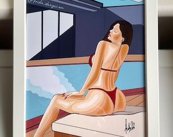 A4 Sunbathing Kylie J print by Frida Designs