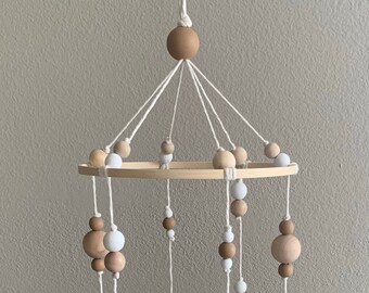 Neutral Wood Ball Baby Mobile,Wood Ball Mobile, Boho Baby Nursery, Gender Neutral Baby Mobile, Baby Mobile, Nursery Decor