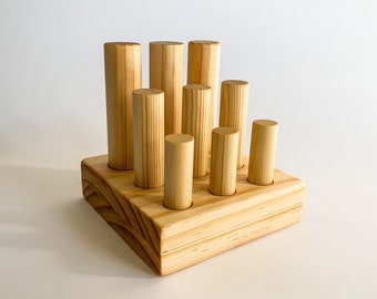 Montessori Wooden Peg Toy: Size Discrimination Puzzle, Handmade Wooden Toy