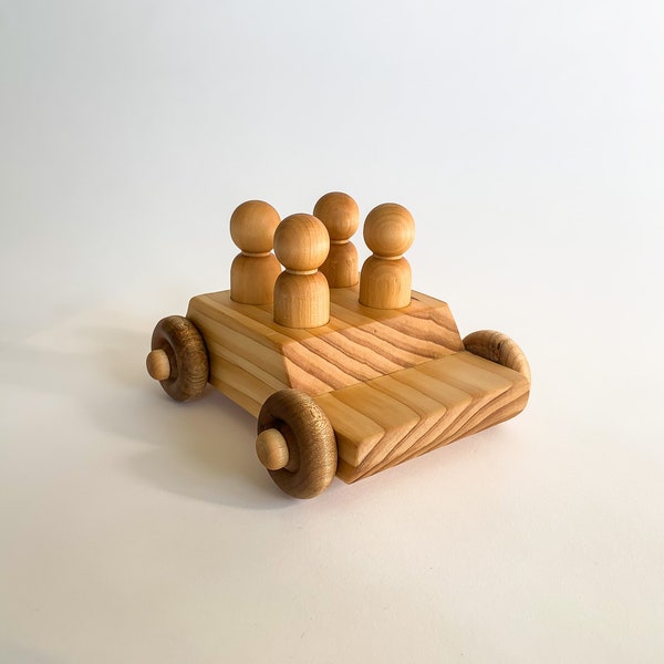 Wooden Peg Car, Wooden Toy Car, Toy Car with Peg People, Montessori Toy Car