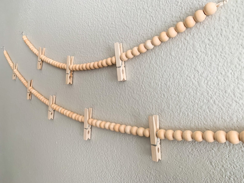 Wood Bead Garland, Clip Garland, Kids Art Display, Wood Bead Garland With Clips, Playroom Decor