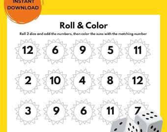 Roll and Color Spring Printable Kids Numbers Game Spring Summer Math Activity Preschool Kindergarten Teach Numbers PDF