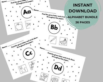 Alphabet Letter Search Find Letter and Circle Preschool Learning Homeschool Learning Education Printable Alphabet Bundle Teacher Worksheets