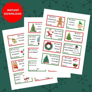 Cartes de blagues de Noël Blagues de boîte à lunch pour enfants Notes de lunchox de Noël pour enfants Notes de boîte à lunch imprimables