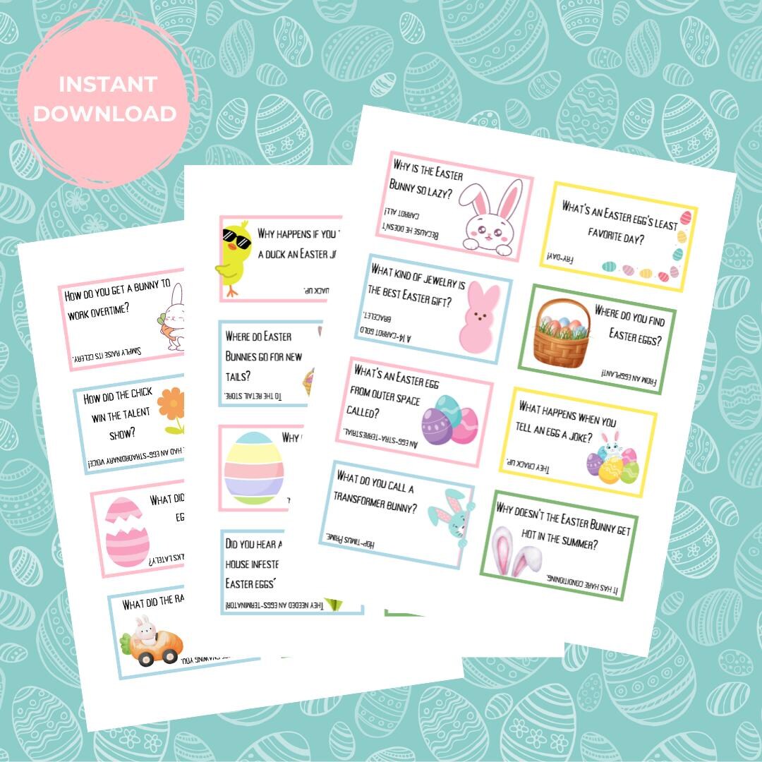 Easter Joke Cards Kid Lunchbox Jokes Spring Lunchox Notes for Kids ...
