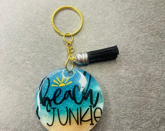 Beach junkie acrylic keychain