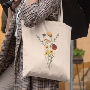 Wildflowers Tote Bag Floral Tote Bag Aesthetic Cute Tote Bag Canvas Tote Bag Book Tote Bag Shopper Tote Teacher Tote Flower Tote Bag Gift