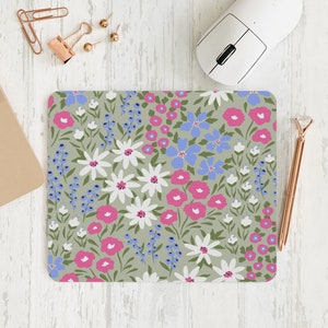 Meadow Flowers Mousepad | Aesthetic Office Decor for Women | Cute Floral Mouse Pad | Desk Accessories | Home Office