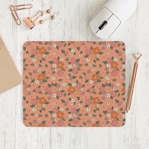Cute Orange Ditsy Floral Mousepad | Aesthetic Office Decor for Women | Desktop Mousepad | Floral Pattern Mousepad | Home Office