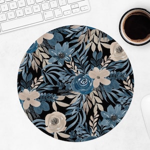 Cute Blue Flowers Mousepad | Aesthetic Office Decor for Women | Desktop Mousepad | Floral Pattern Mousepad | Home Office