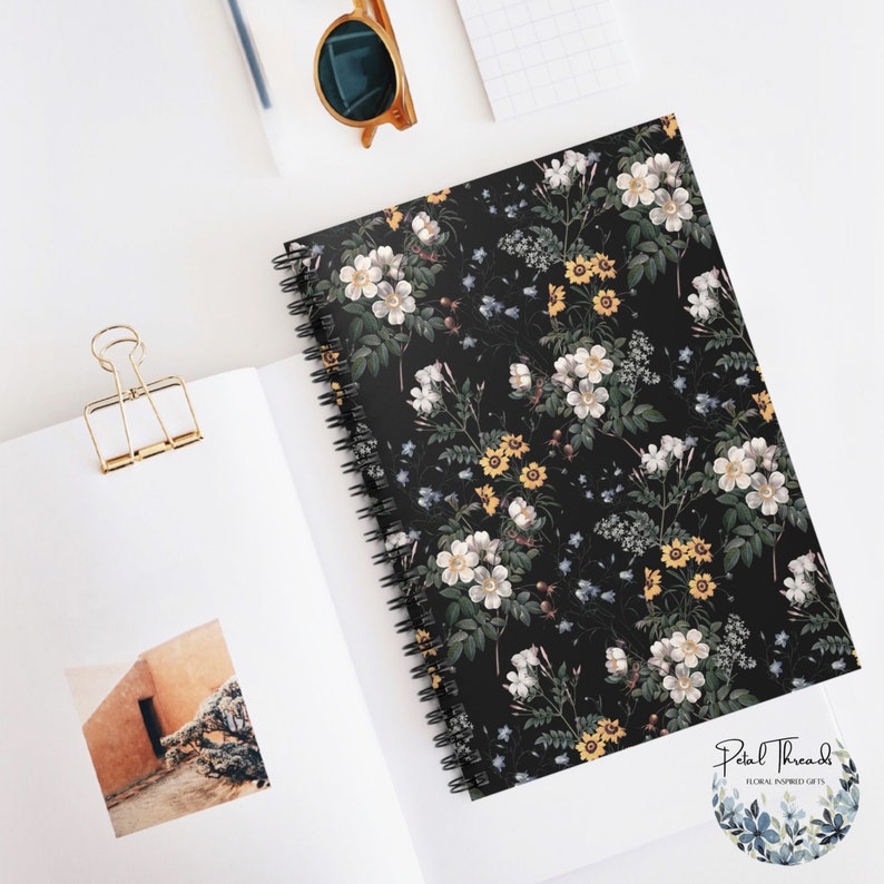 Spiral Notebook Black Vintage Floral Womens Journal Gift Etsy