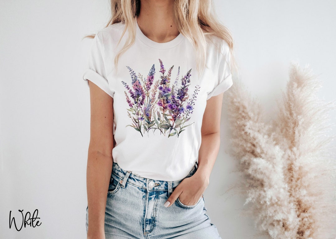 Lavender Floral Tshirt for Women Graphic Tee Flower Shirt Cute Tshirt ...