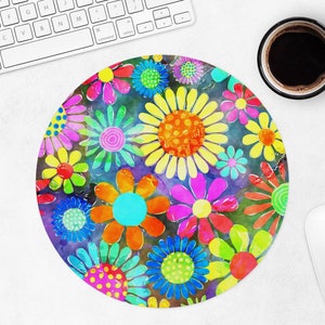 Flower Power Retro Flowers Mousepad | Aesthetic Office Decor for Women | Floral Mouse Pad | Desk Accessories | Home Office