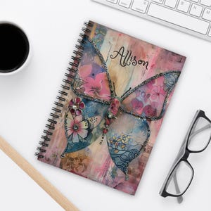 Personalized Spiral Notebook Custom Floral Notebook Butterfly Journal Personalized Gift Ruled Line Spiral Notebook Journal Gift for Her