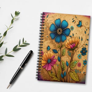 Vintage Flowers Spiral Notebook Floral Writing Journal Antique Botanical Notebook Aesthetic Stationery Gift Garden Lover Notebook