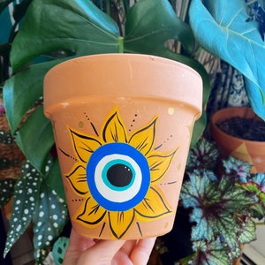 Girasol y mal de ojo, jardinera, verano, protección contra el mal de ojo, sol, sol, girasol divertido, idea de regalo, calentamiento de la casa