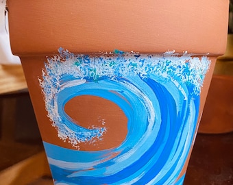 Waves , surf , ocean ,beach life , summertime,terra-cotta planter,calming, beach waves, gift idea,housewarming, succulent pot , handpainted