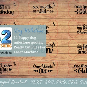 Citations de jalon de chien de chiot, fichiers prêts à l’emploi pour machine laser, découpeur de vinyle. Cartes d’impression idéales, couverture de jalon, dxf, svg, eps, jpg, png